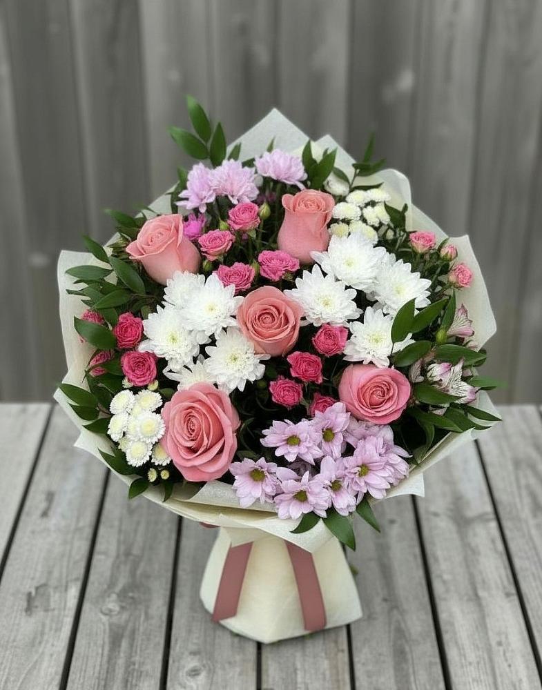 Букет цветов из: Альстромерии, Гвоздики, Розы и Хризантемы в Орловке