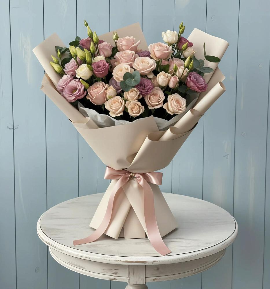 Букет цветов из: Розы и Лизиантусы в Орловке