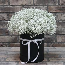 Цветочная композиция из Гипсофила в шляпной коробке в Орловке