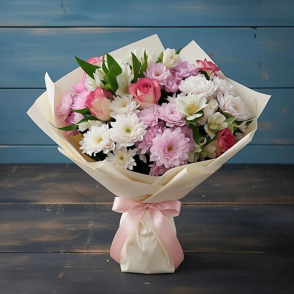 Букет цветов из: Хризантемы, Альстромерии и Розы в Орловке